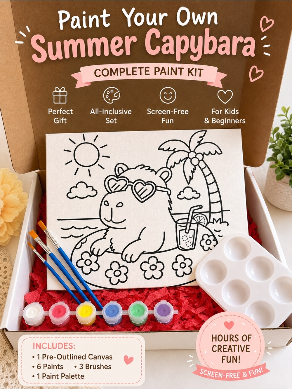 Paint Your Own Summer Capybara Kids Paint Kit - Pink
